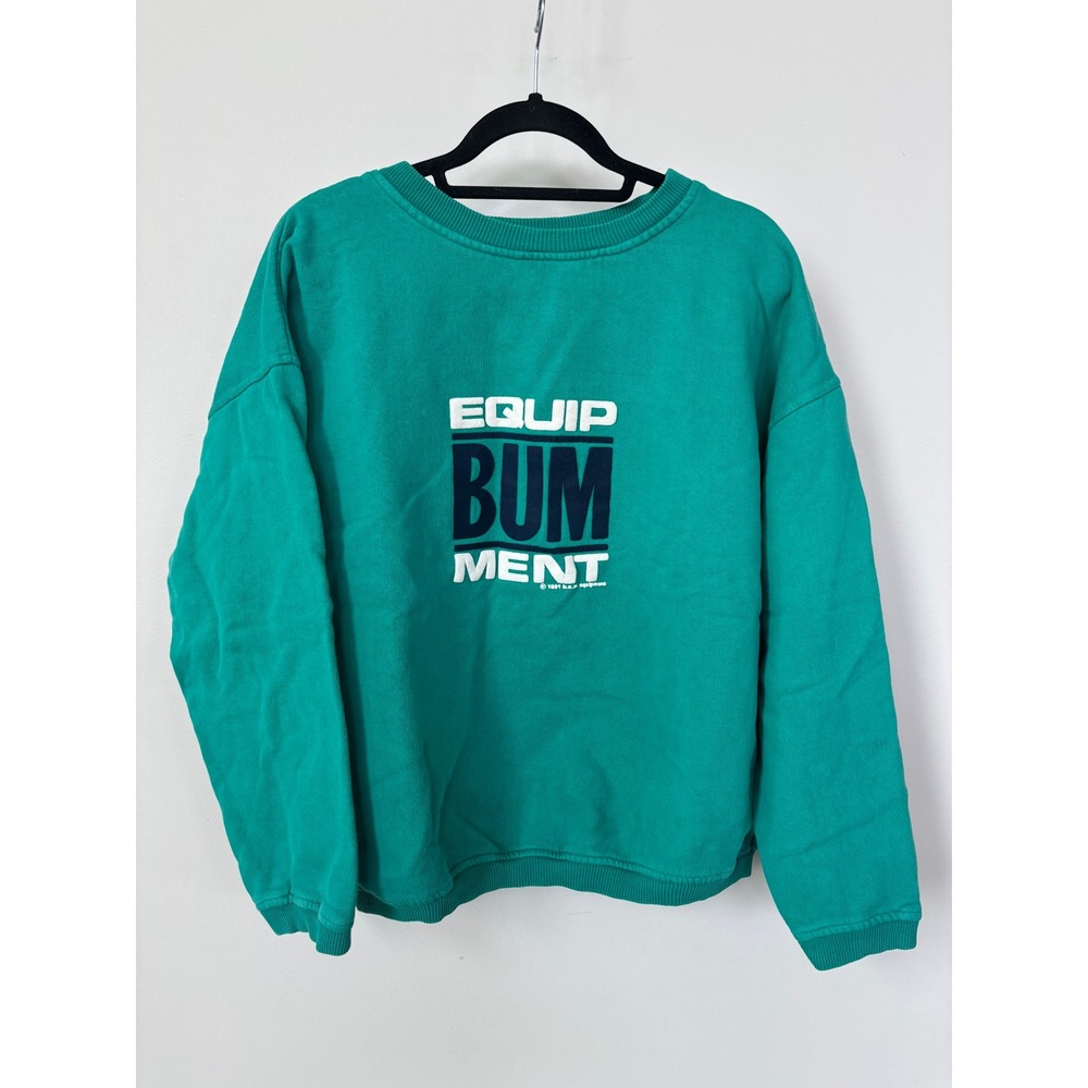 Vintage BUM Equipment Sweatshirt Teal Green 1991 Logo‎ Crewneck Medium